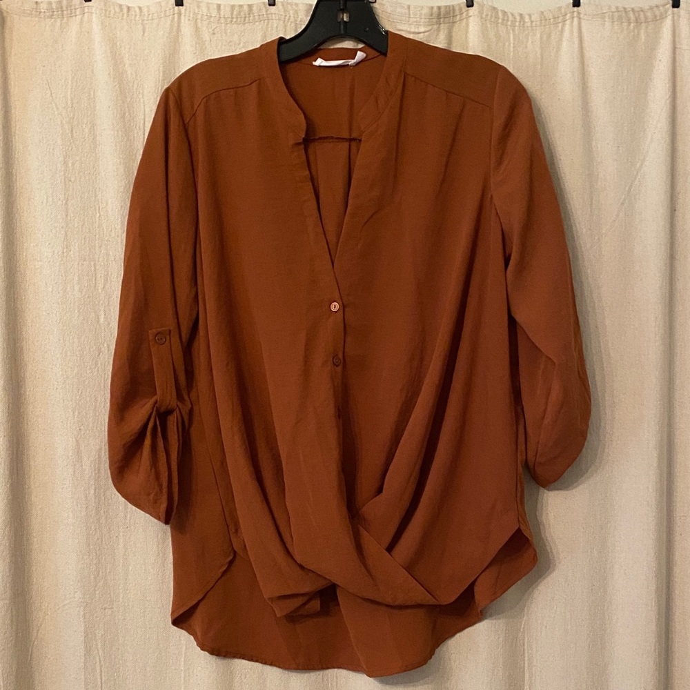 Lush Terracotta Draped Blouse